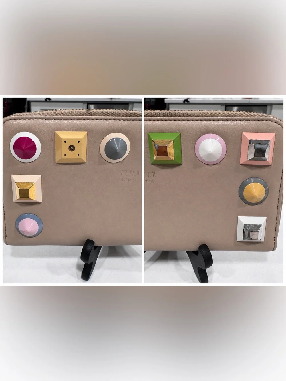 Fendi Roma Pastel Stud Zip Around Wallet COA Authentic Rare